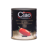 Ciao brand can of San Marzano tomatoes on a white background