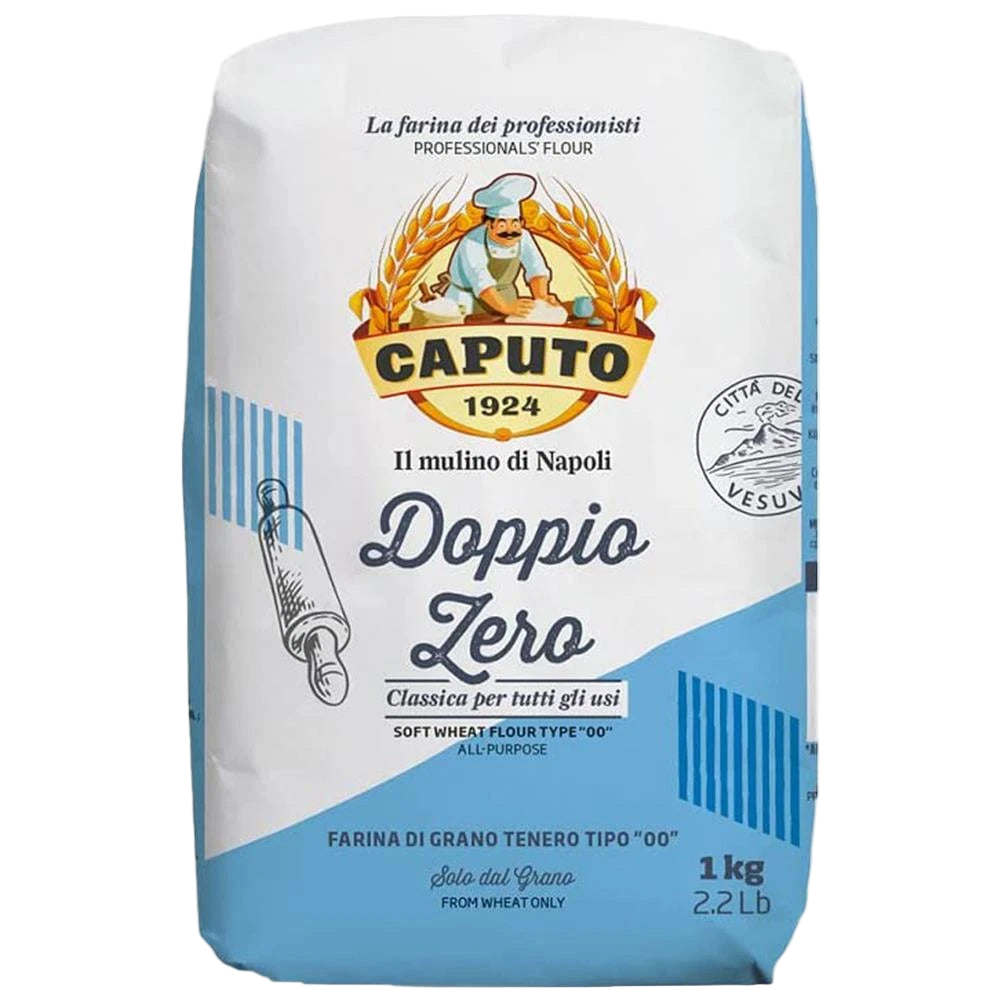 Bag of Caputo flour with branding and product details on a white background