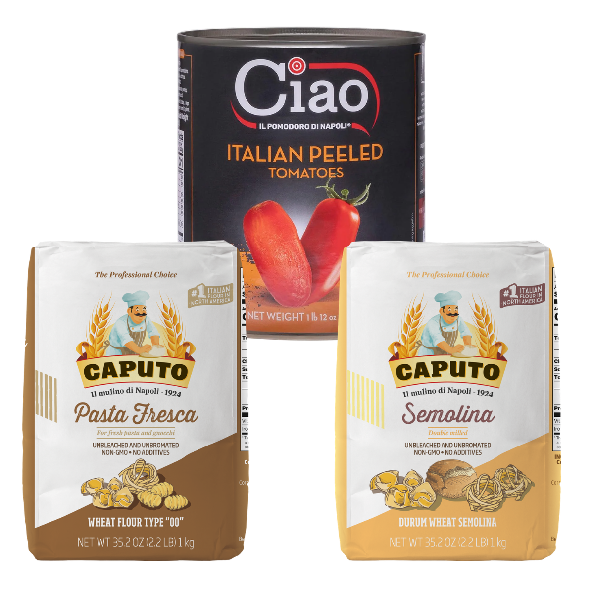 Caputo Pasta Bundle Pack (Pasta Flour, Semolina, and Italian Tomatoes)
