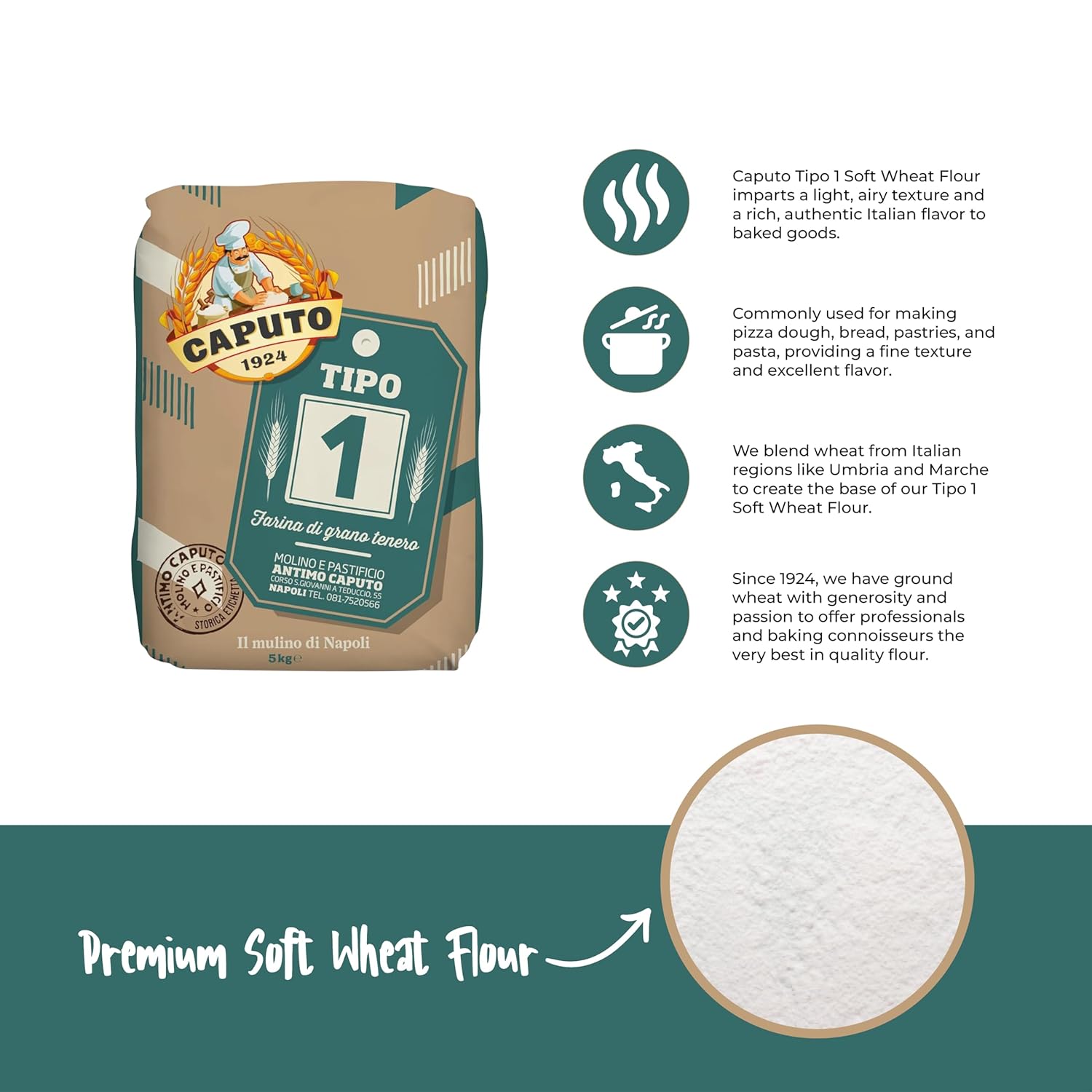 Caputo Tipo 1 Soft Wheat Flour (5kg / 11lbs) product benefits
