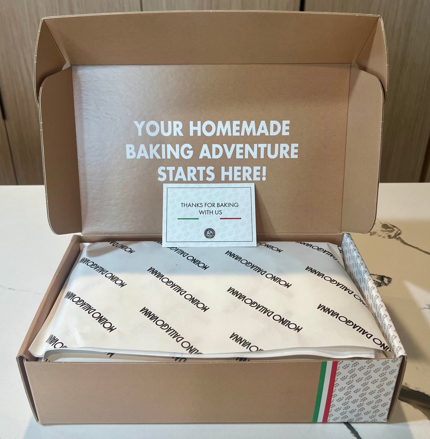 Molino Dallagiovanna Bread, Pizza, and Pasta gift box with recipe books