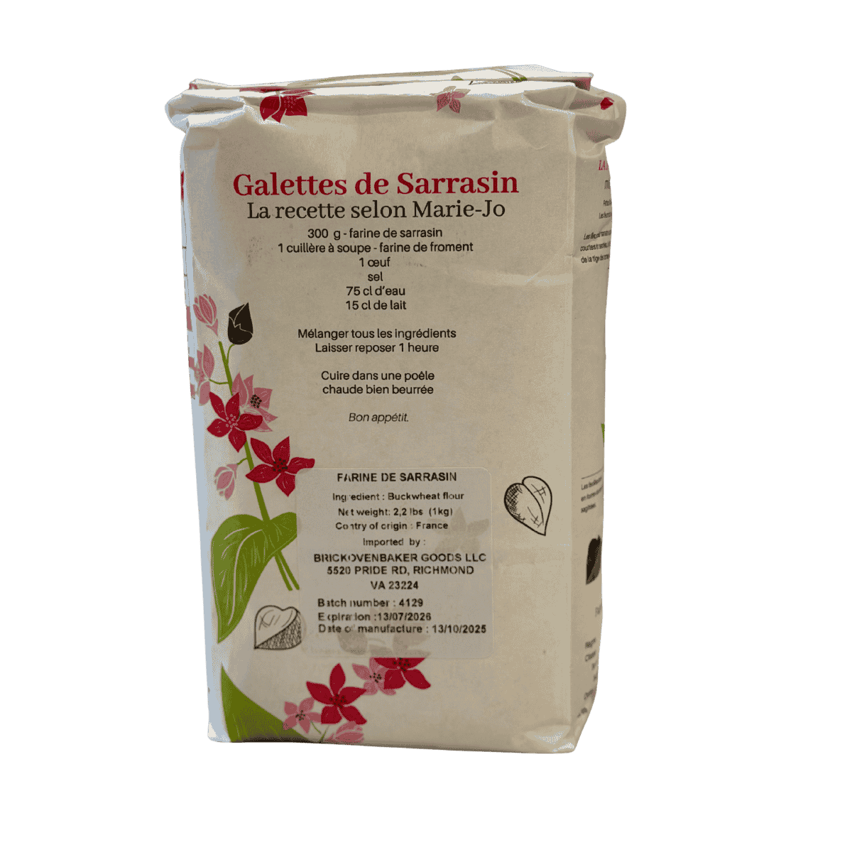 Foricher Buckwheat Flour (Farine de Sarrasin) – 100% French - 1 kg/2.2lbs