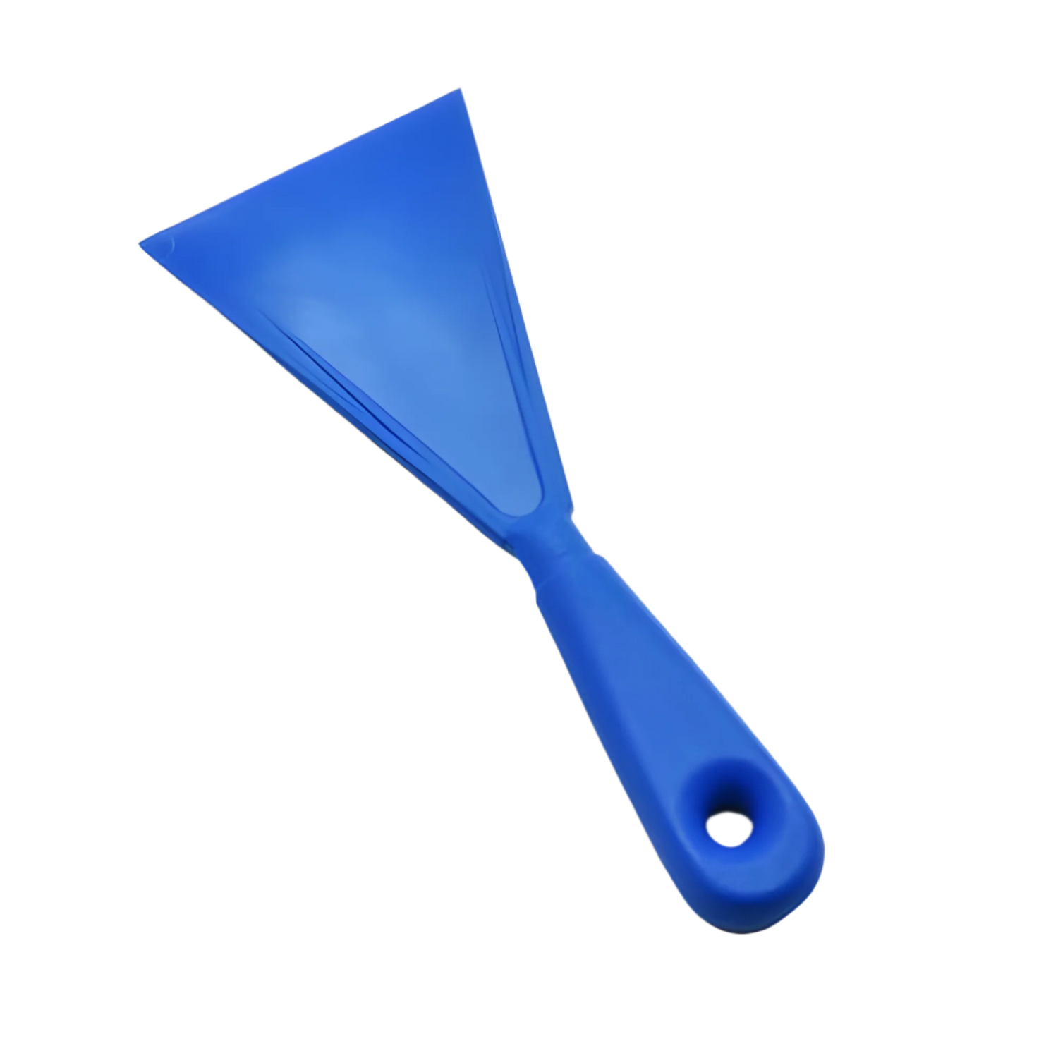 Blue plastic scraper on a white background