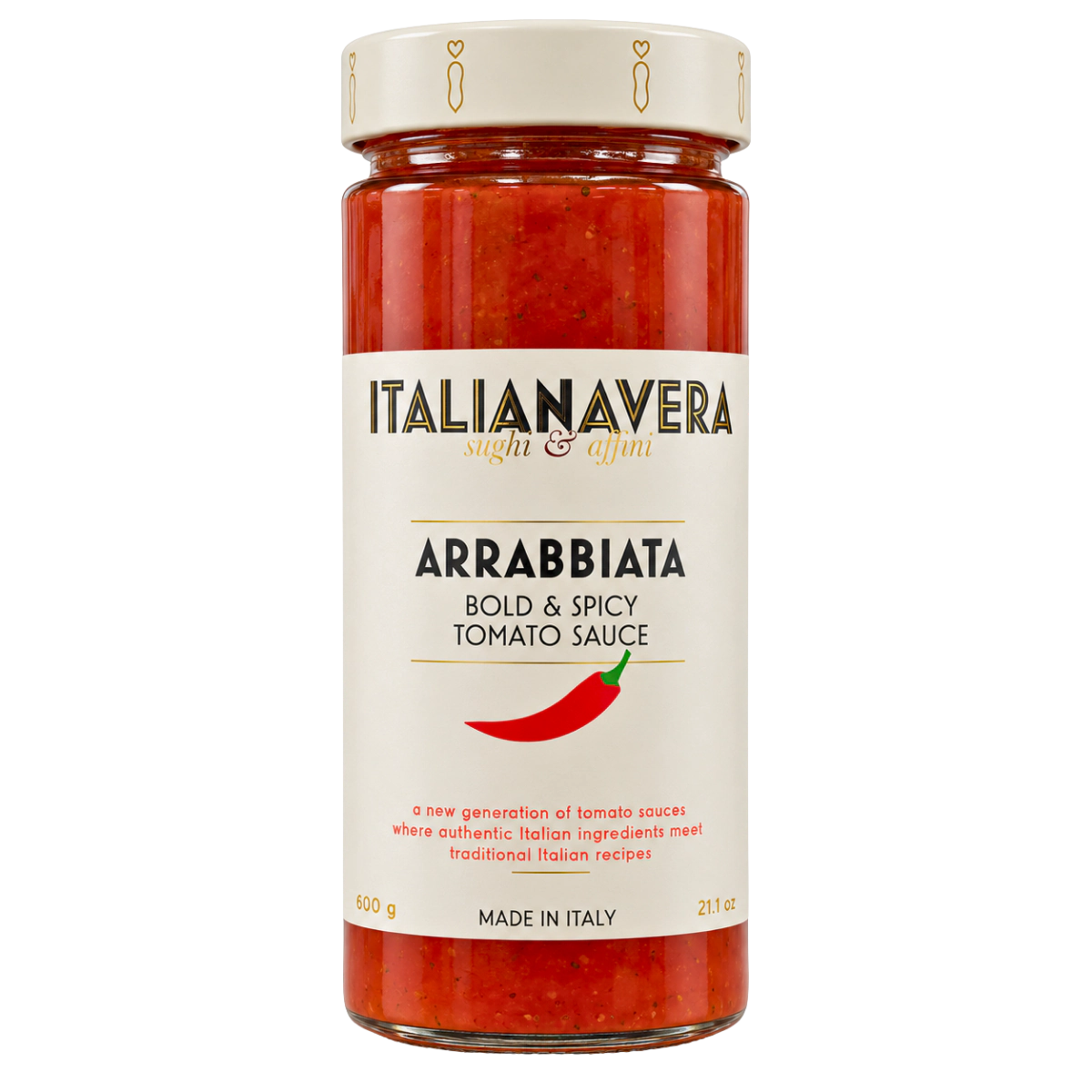 Italianavera Arrabbiata spicy tomato pasta sauce, 600 g jar — front packaging