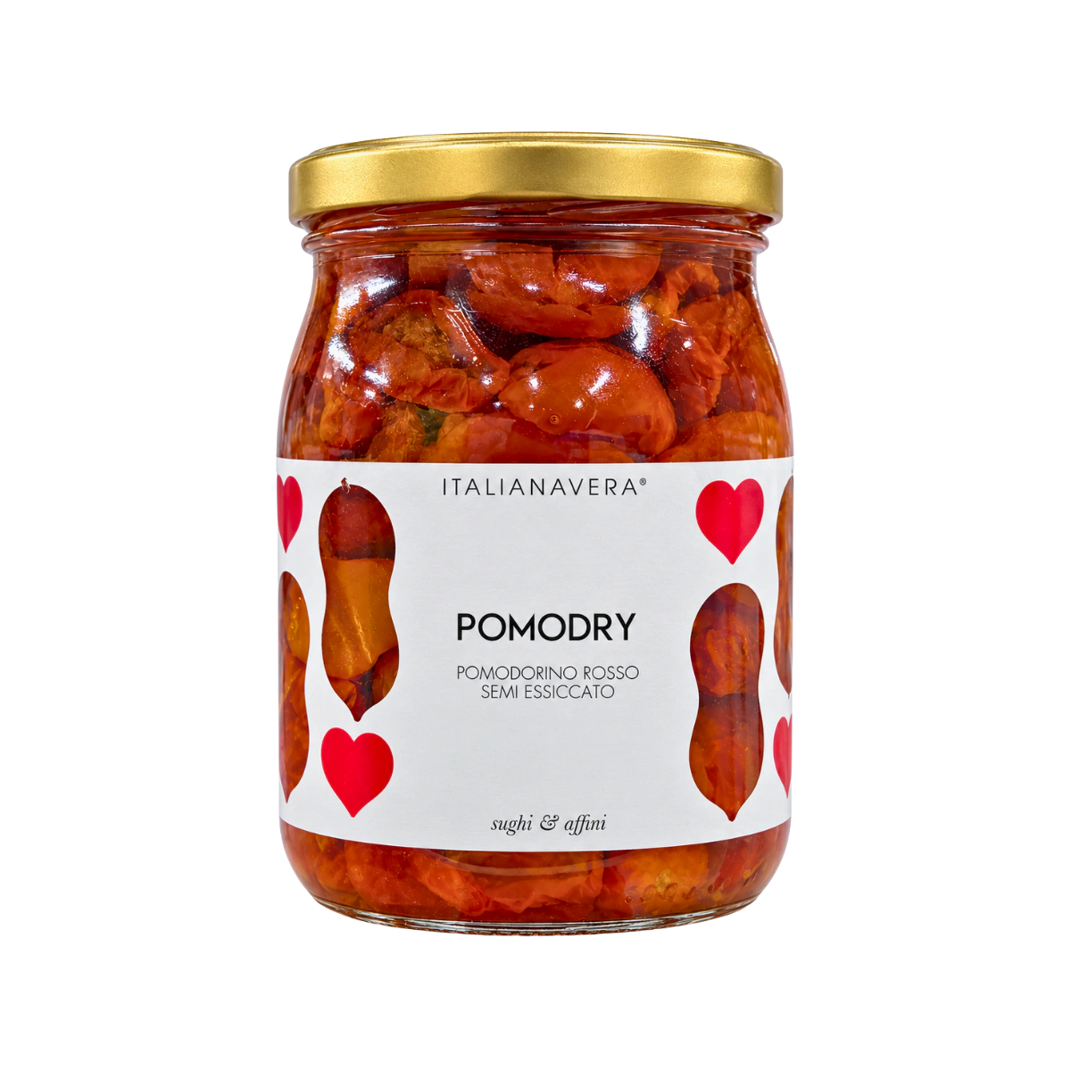 Italianavera Pomodry semi-dried red cherry tomatoes, 520 g glass jar — front packaging