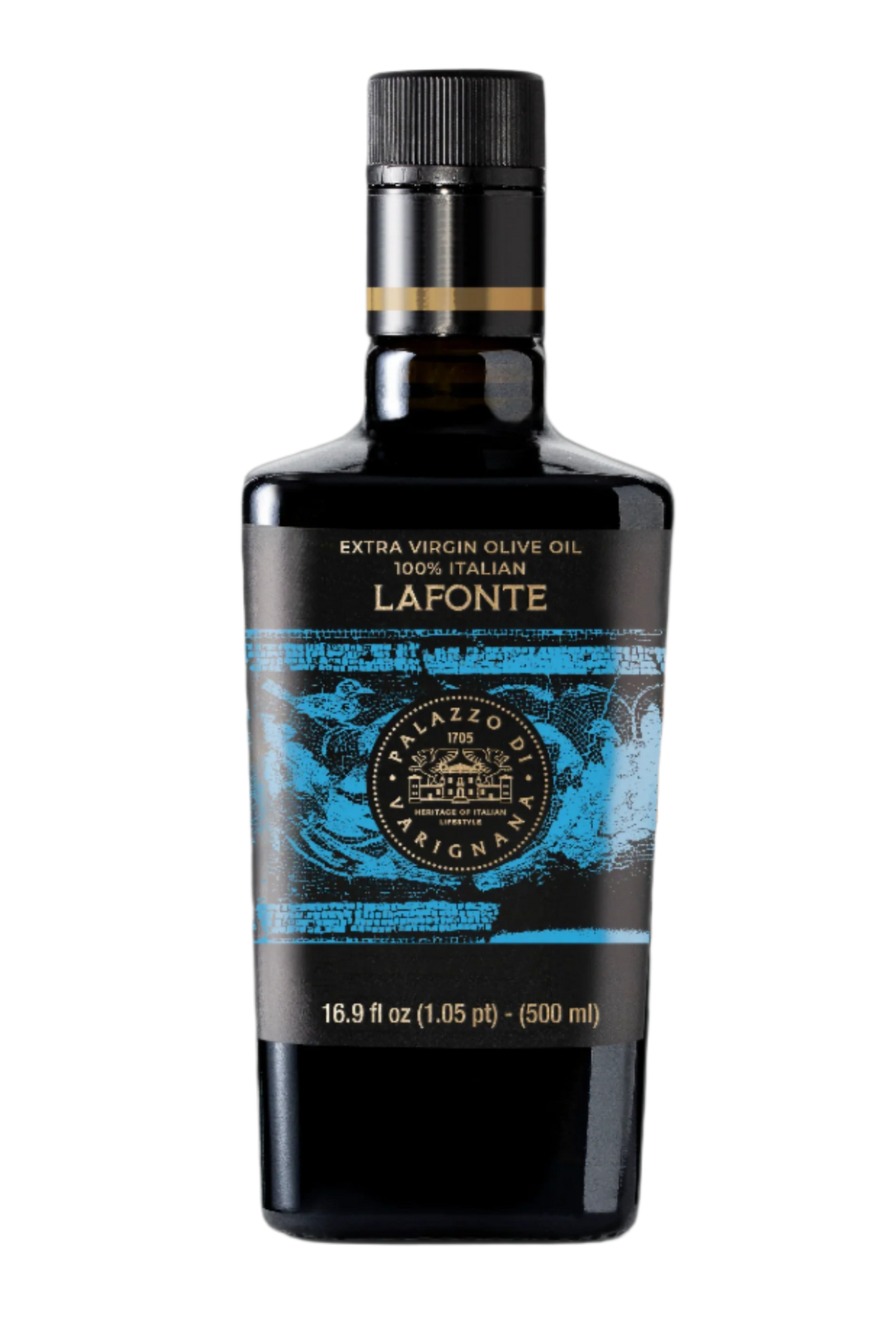 Bottle of Lafonte olive oil on a white background