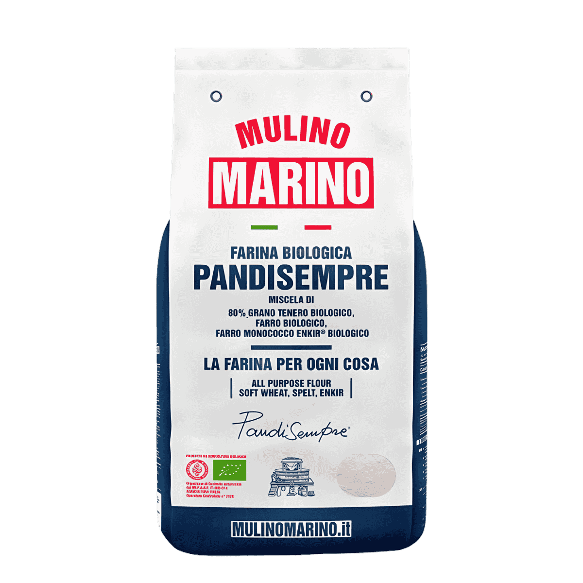 Mulino Marino PandiSempre Organic Stone-Ground Flour – Wheat, Spelt & Enkir (1kg/2.2lbs)
