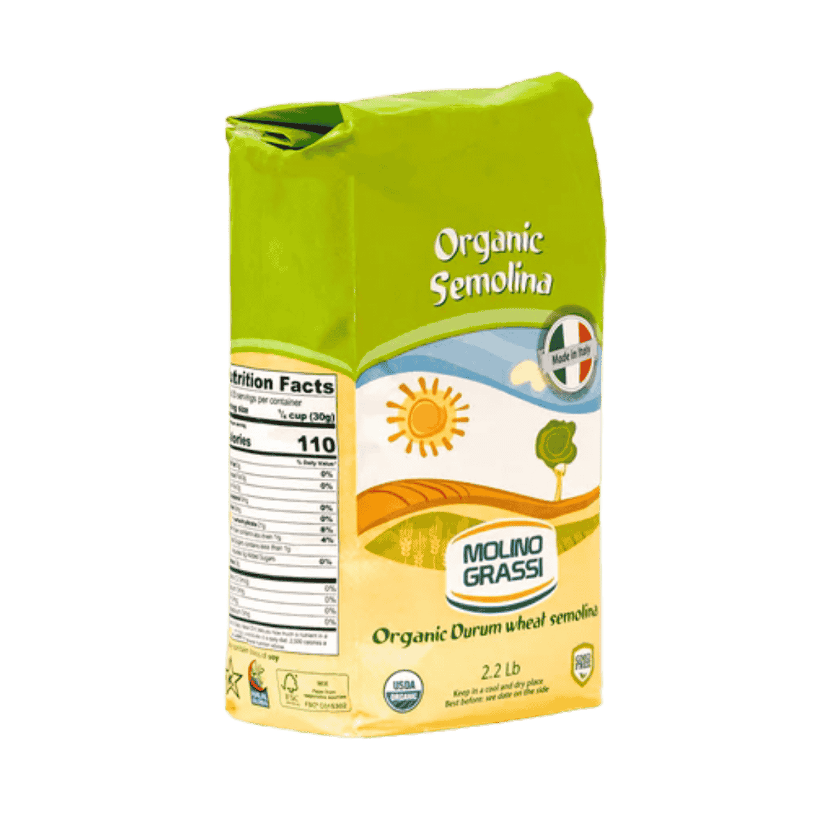 Molino Grassi Organic Durum Wheat Semolina – Italian Semolina for Pasta, Bread & Pizza (2.2 lb)