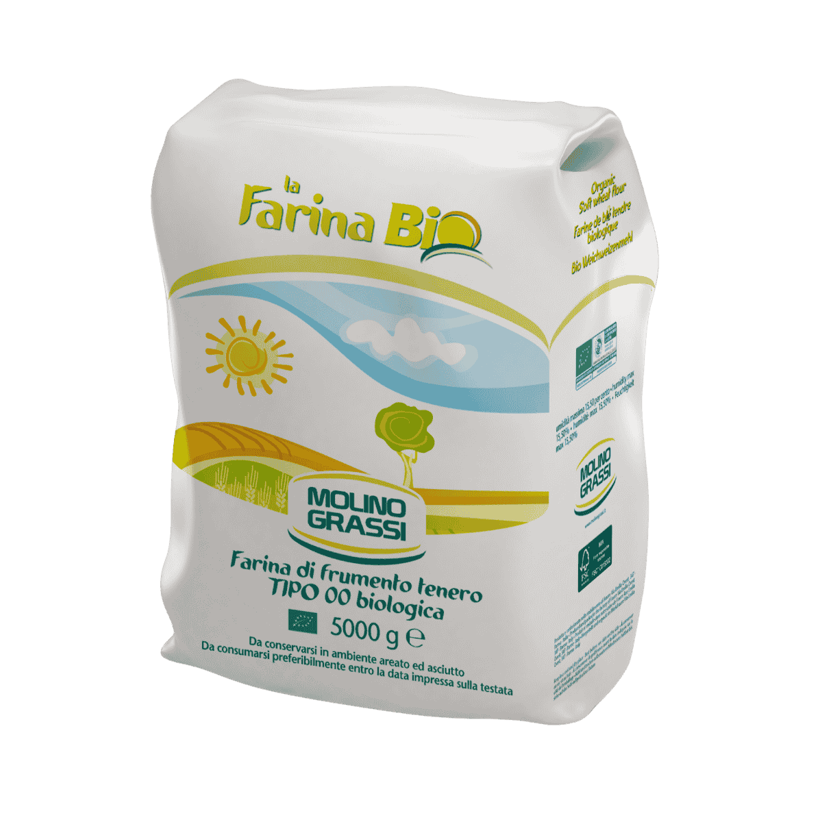 Molino Grassi Organic Italian 00 Flour – Soft Wheat for Bread, Pizza & Pasta (11lbs/5kg)