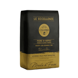 Black and gold Colombo flour bag on a white background