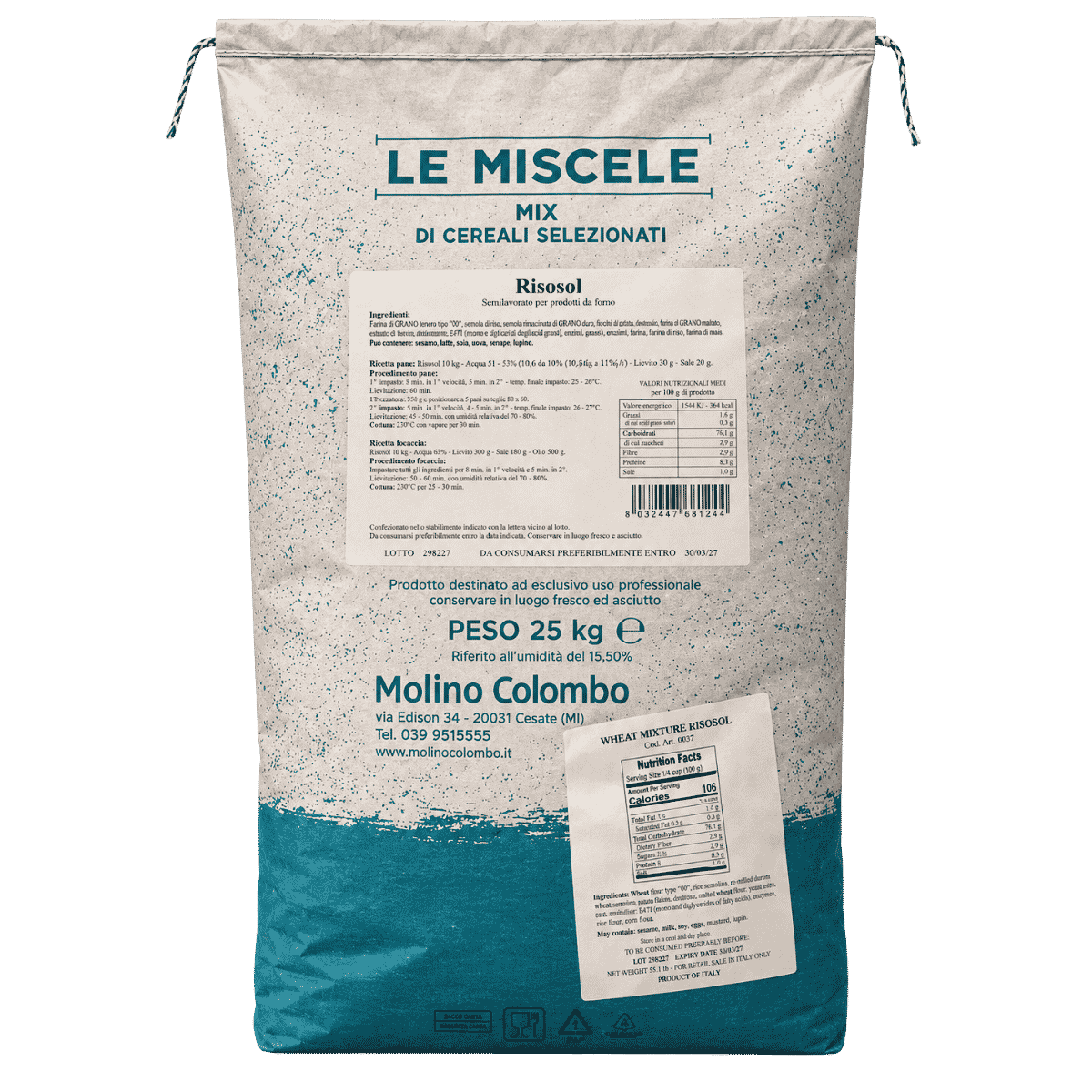 Molino Colombo 'Risosol' Focaccia Leggera – Ultra-Soft Focaccia & Pizza Mix (25kg/55lbs)