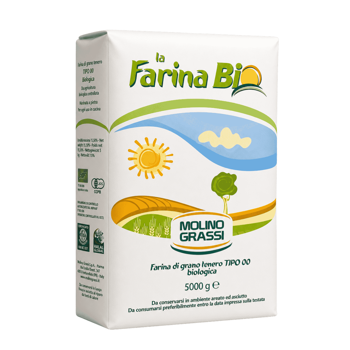 Molino Grassi Organic Italian 00 Flour – Soft Wheat for Bread, Pizza & Pasta (11lbs/5kg)