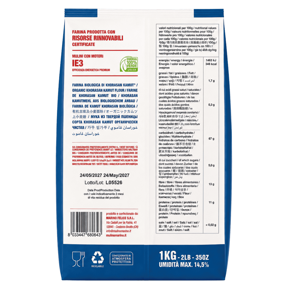 Mulino Marino Organic Khorasan Kamut Flour (1kg/2.2lbs)