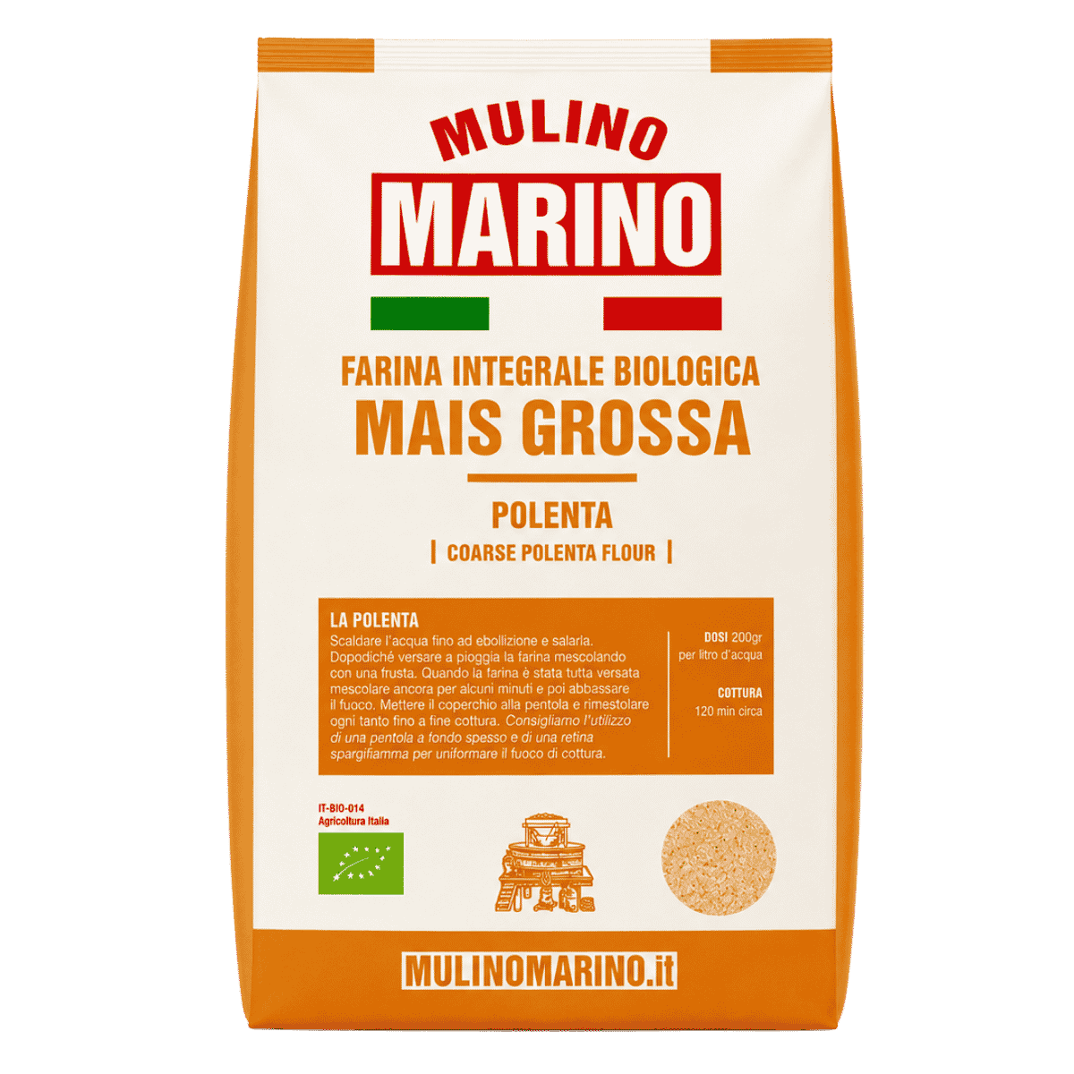 Mulino Marino Coarse Organic Whole Corn Flour for Polenta (1kg/2.2lbs)