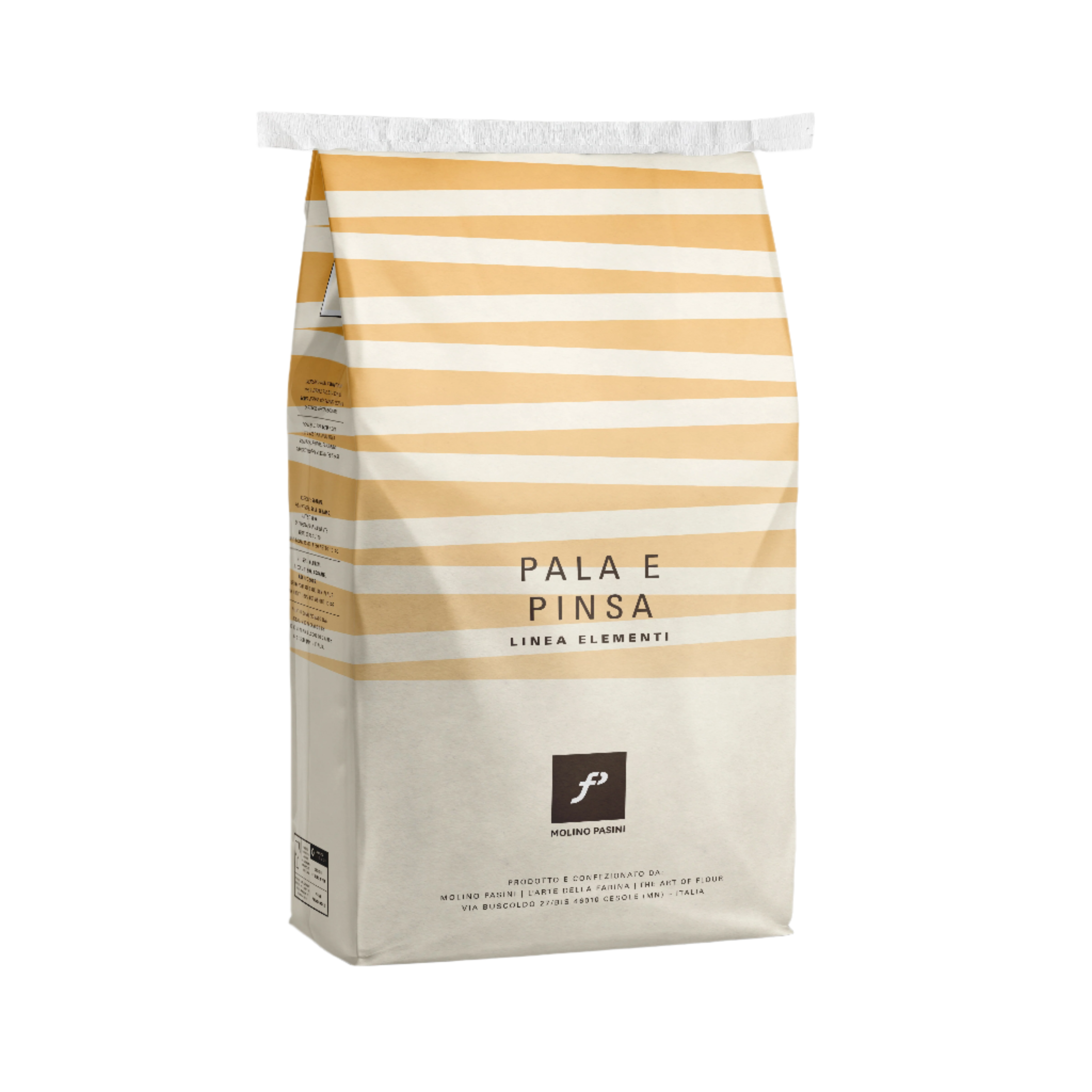 Flour bag of 'Pala E Pinsa' from Molino Pasini branding on a white background