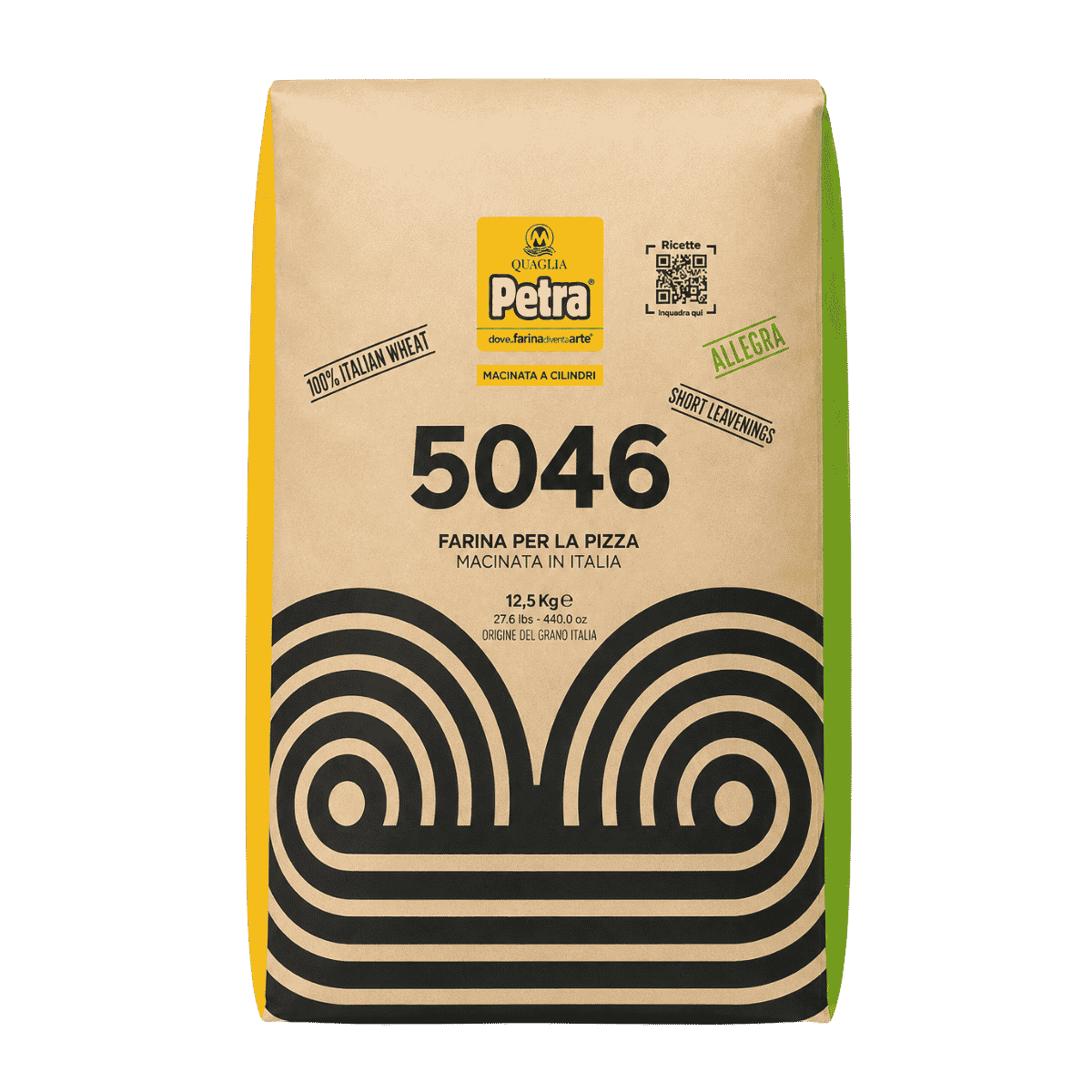 Petra 5046 Allegra Tipo 0 pizza flour 12.5 kg paper sack by Molino Quaglia, front view