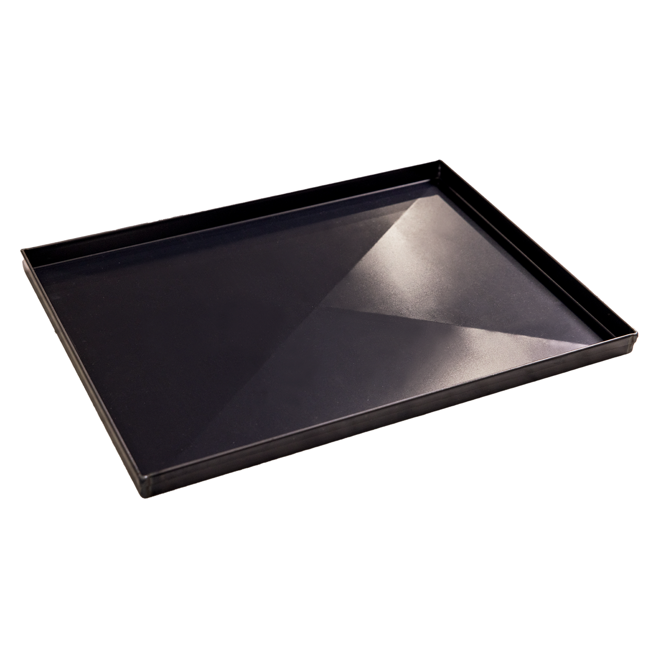 Black rectangular pizza pan on a white background