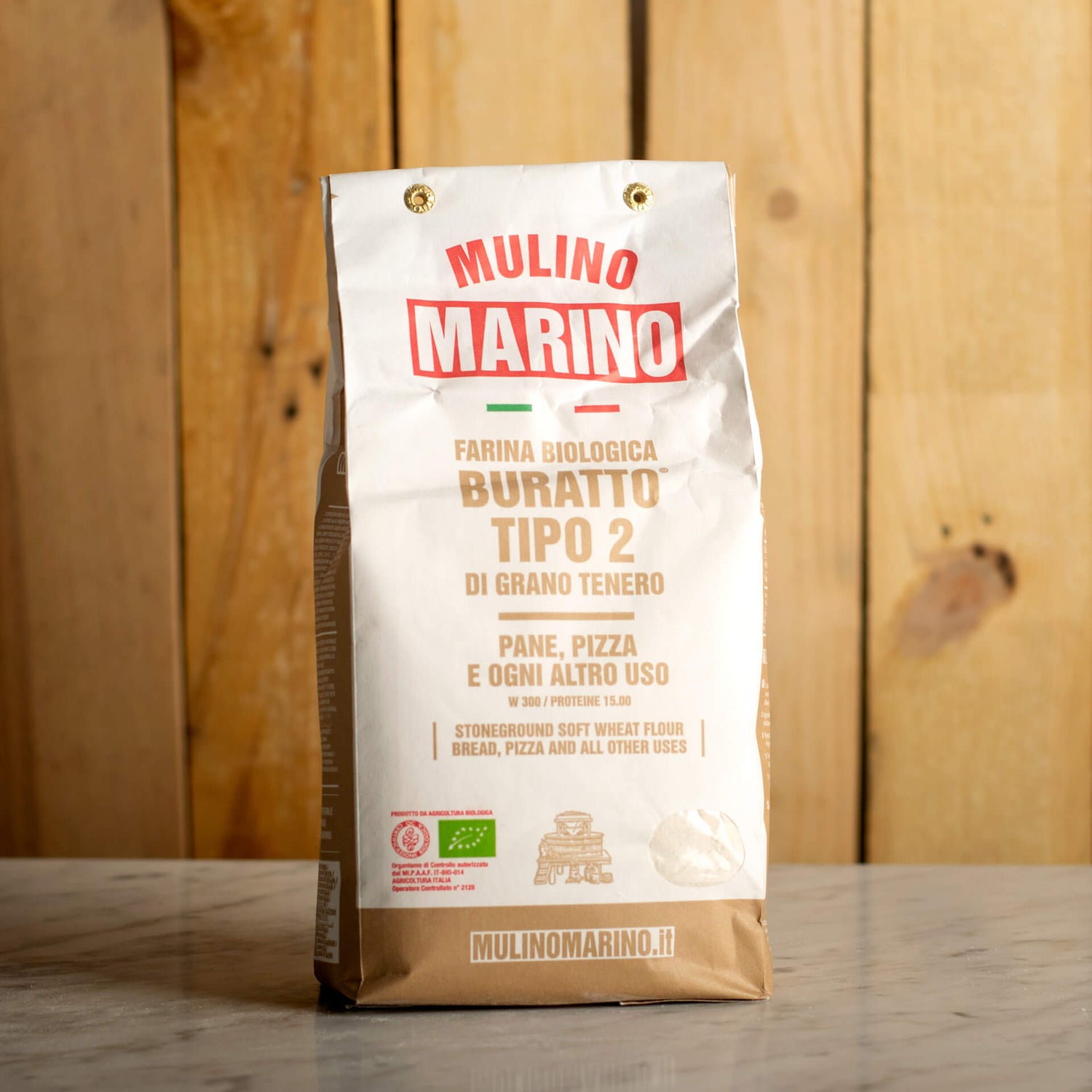 Mulino Marino Organic Buratto Type 2 – Stoneground Bread & Pizza Flour (1kg/2.2lbs)