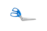 Pair of scissors with blue handles on a white background