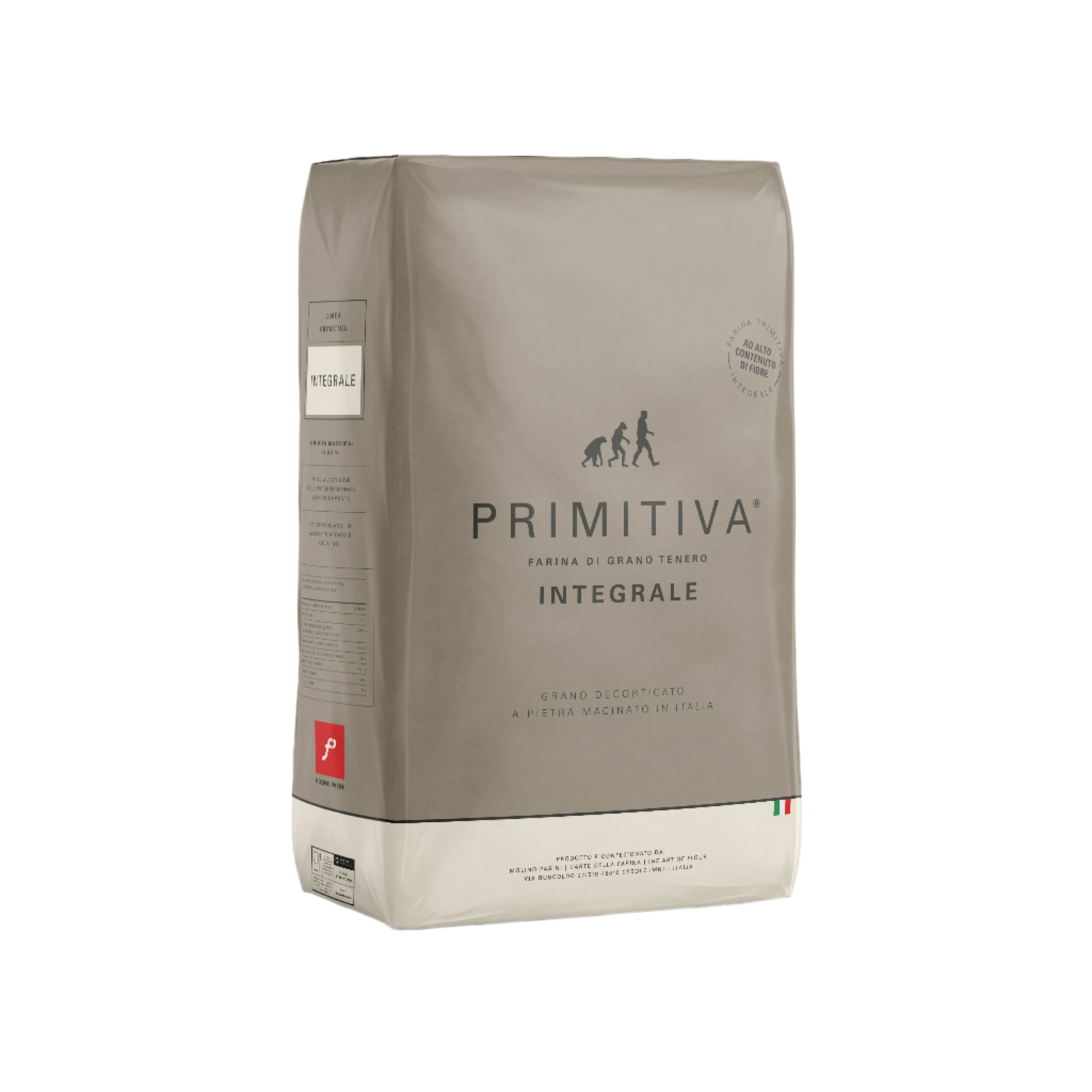 Primitiva whole wheat flour bag on a white background