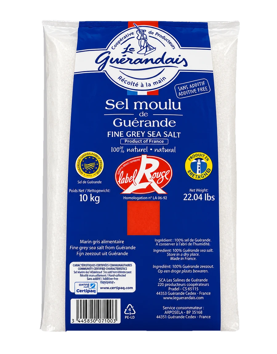 Le Guérandais Fine Grey Sea Salt 10 kg Label Rouge bag front view