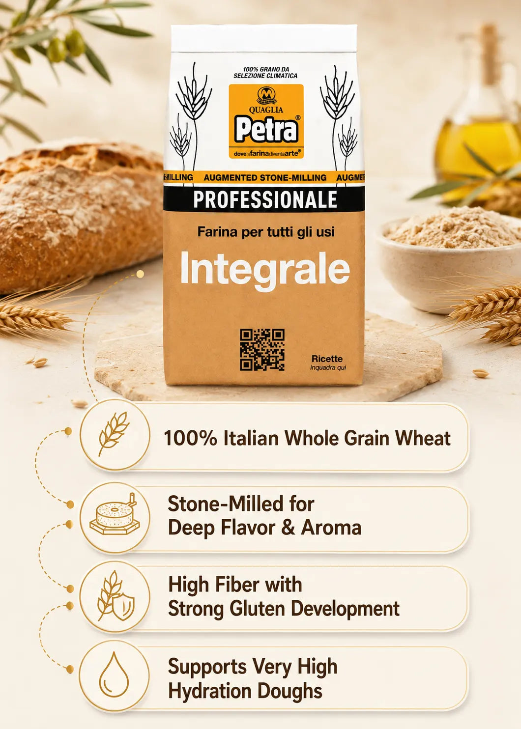 Petra Integrale Stone-Milled Whole Grain Flour (1kg/2.2lbs)