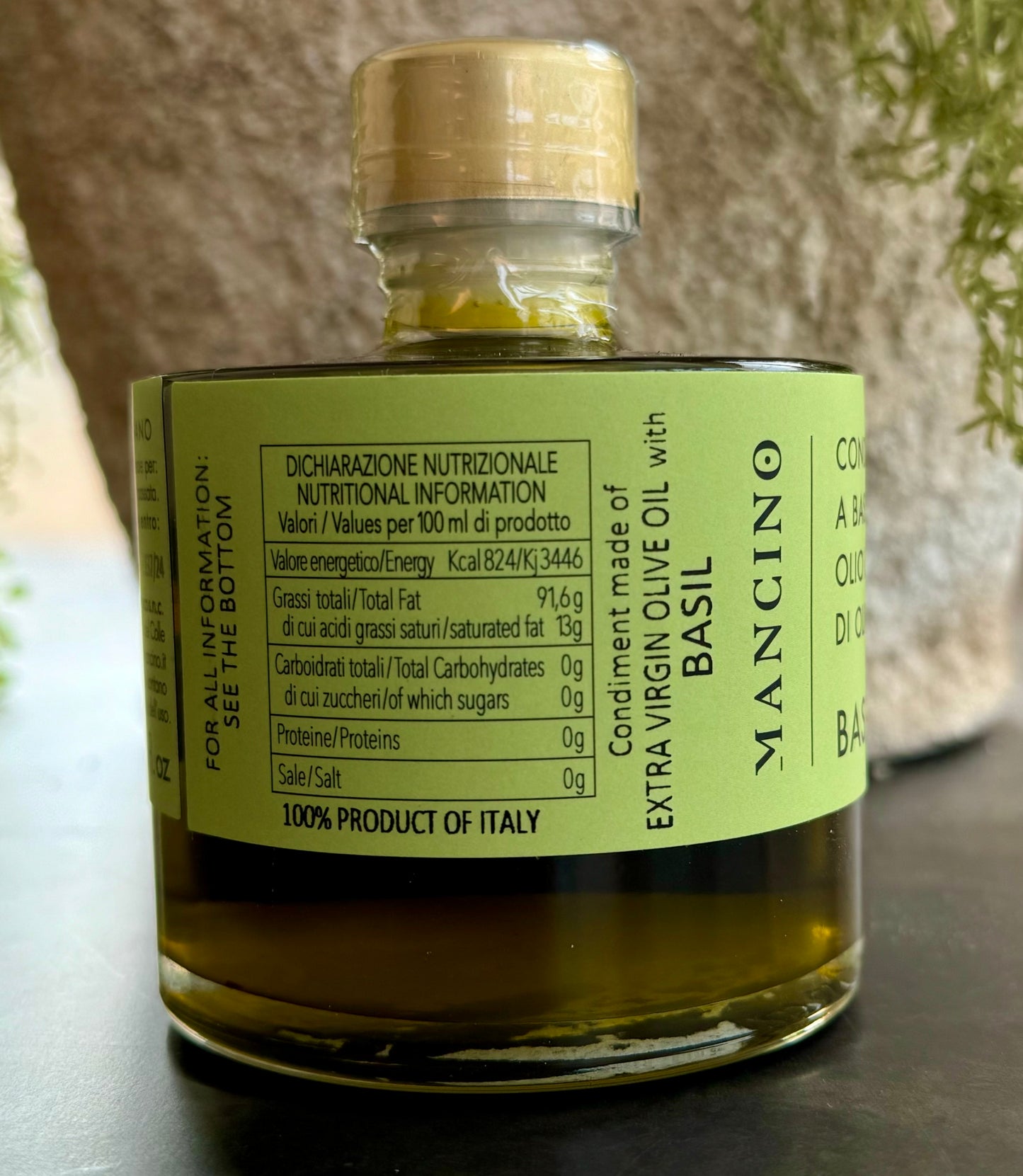 Basil-Infused extra virgin olive oil