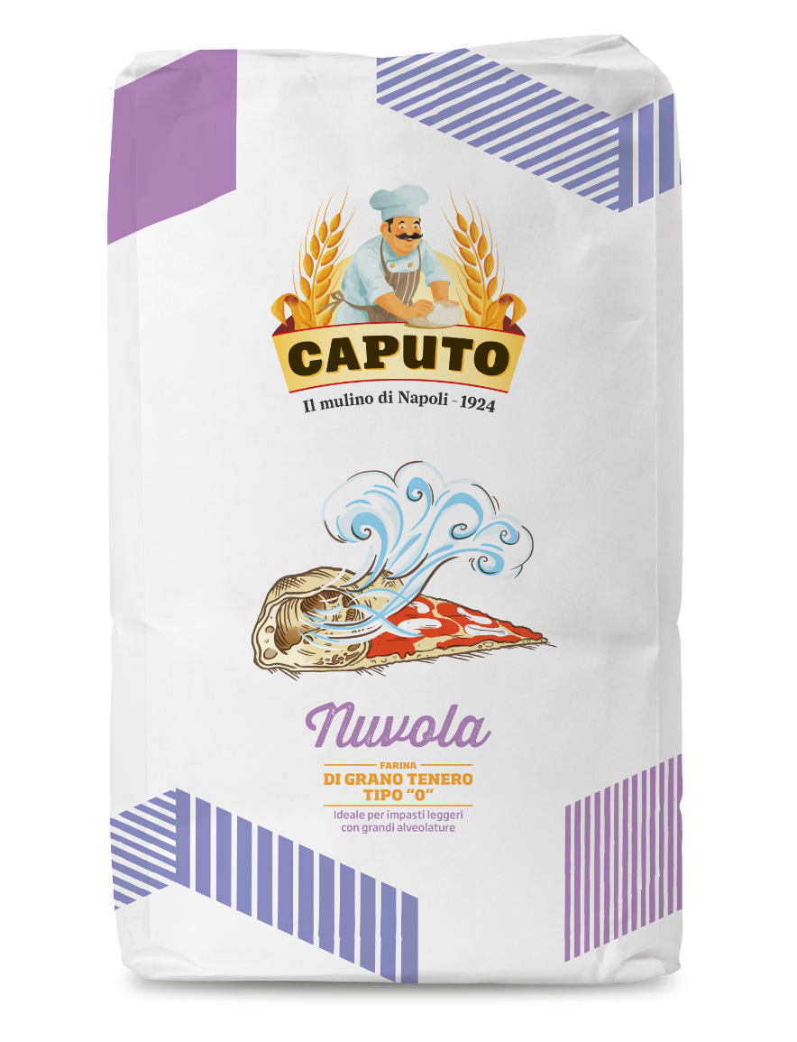 Bag of Caputo flour with branding and product details on a white background
