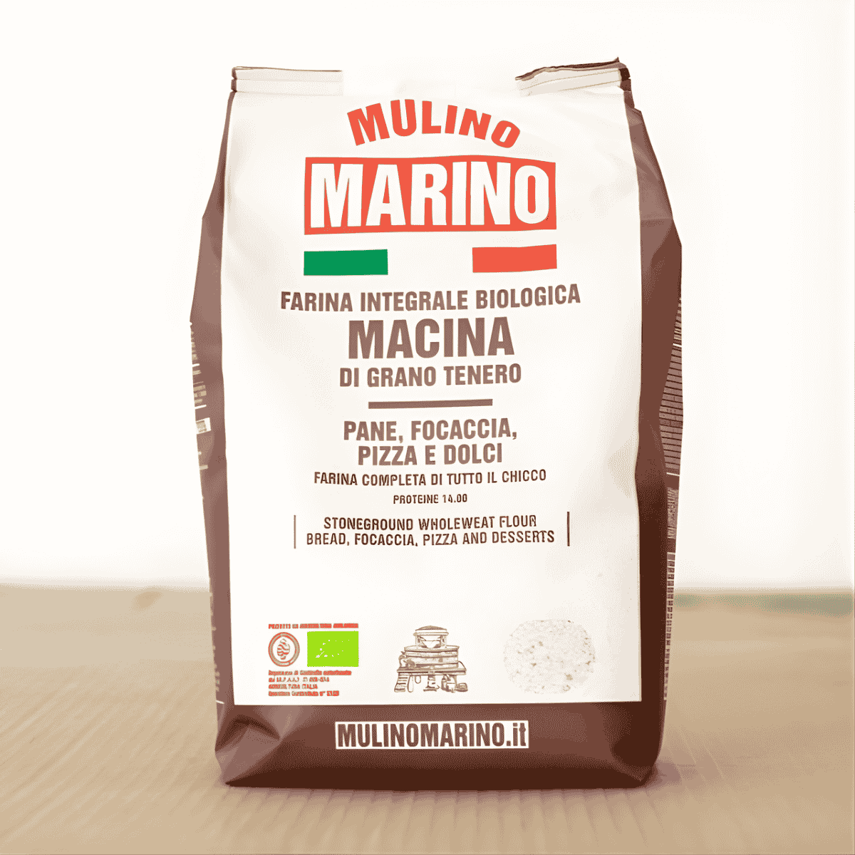 Mulino Marino Macina Organic Stoneground Whole Wheat Flour (1kg/2.2lbs)