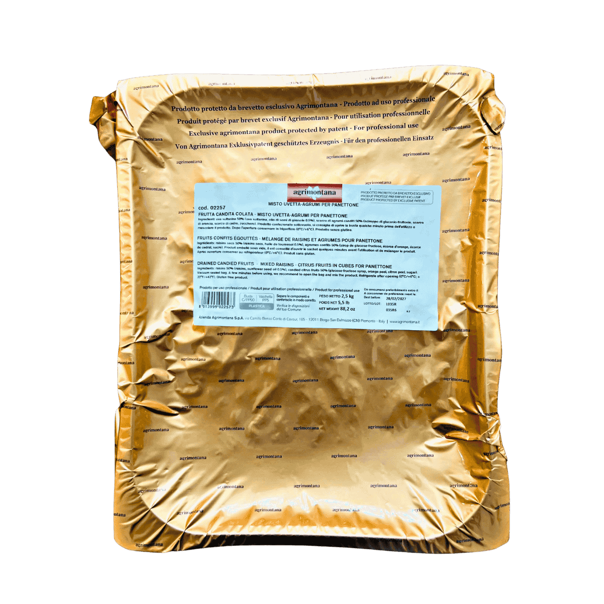 Agrimontana Panettone Mix - Mixed citrus fruits in cubes and raisin (2.5kg/5.5lbs)