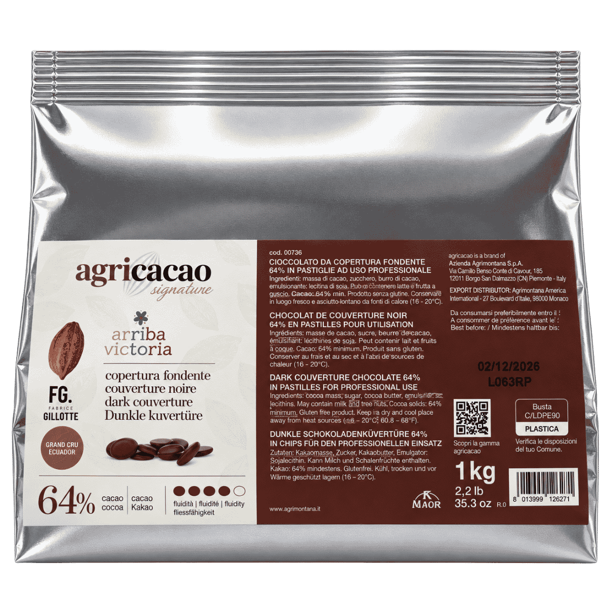 Agrimontana Agricacao Arriba Victoria 64% Dark Couverture Chocolate – 1kg