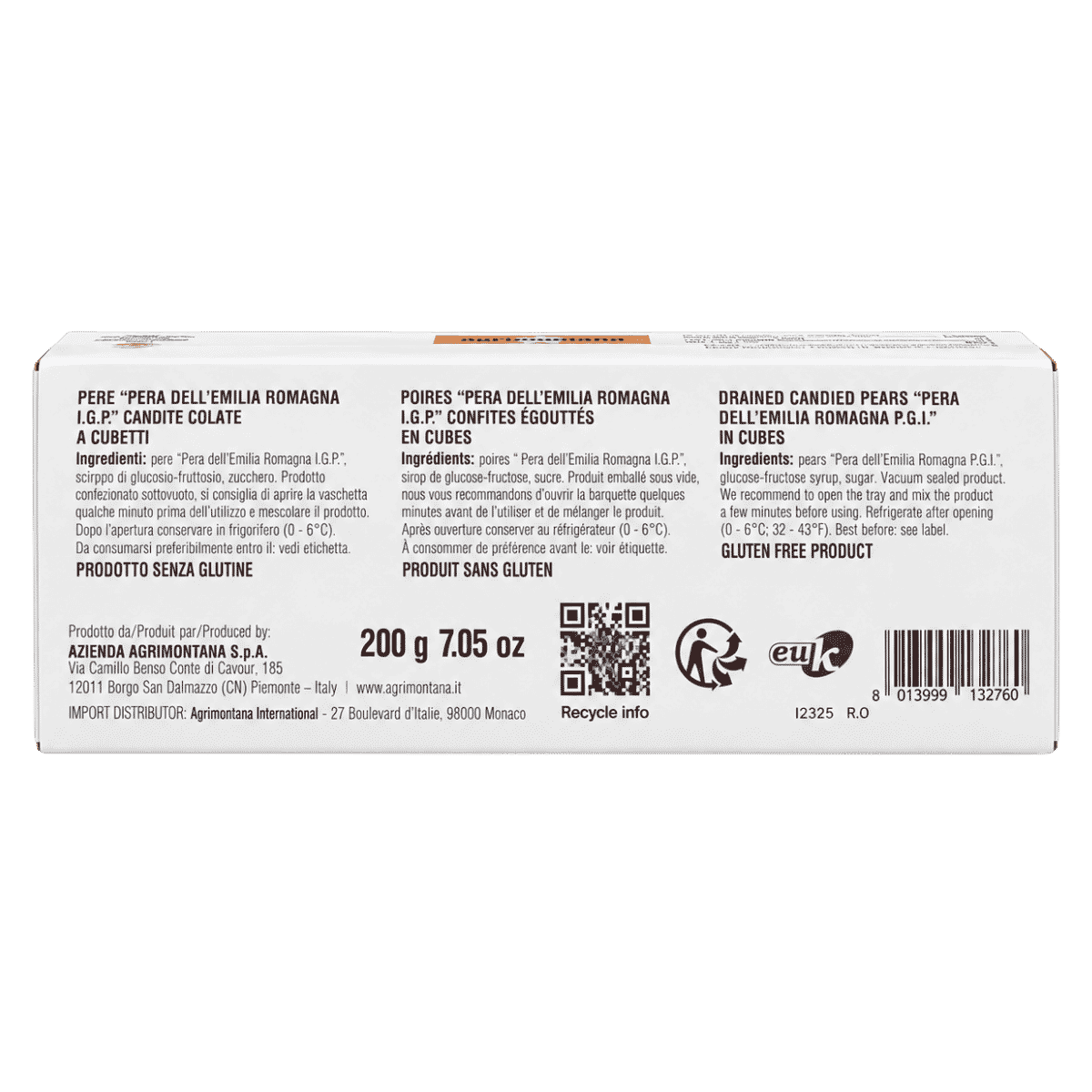 Agrimontana Candied Pera dell'Emilia Romagna PGI Pear Cubes (200g / 7.05 oz)