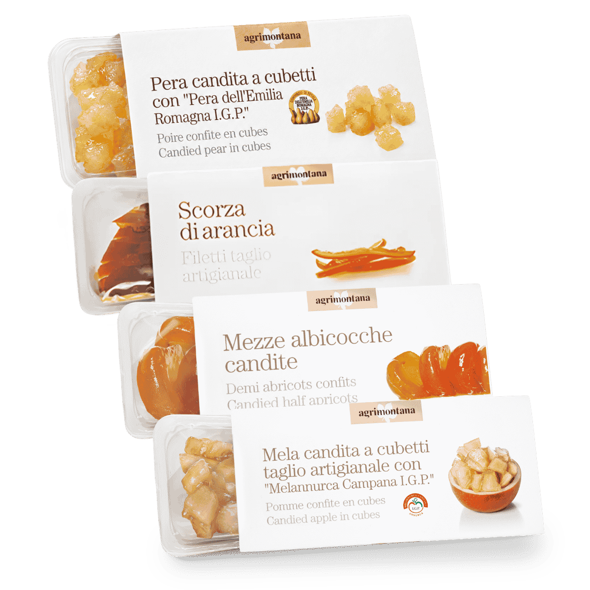 Agrimontana Italian Candied Fruit Variety Pack – Orange, Pear, Apple & Apricot