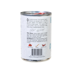 Back of a can with text and branding on a white background