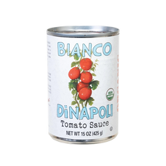 Can of Bianco DiNapoli Tomato Sauce on a white background