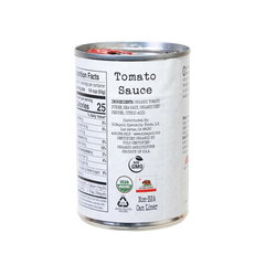 Can of tomato sauce with label on a white background