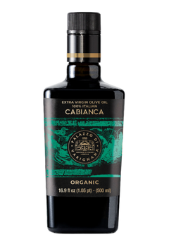 Bottle of Cabianca olive oil on a white background