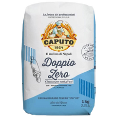 Bag of Caputo flour with branding and product details on a white background
