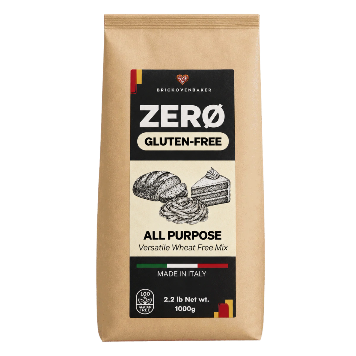 ZERØ Gluten-Free All-Purpose Wheat-Free Flour Mix – Made in Italy (1kg/2.2lb)