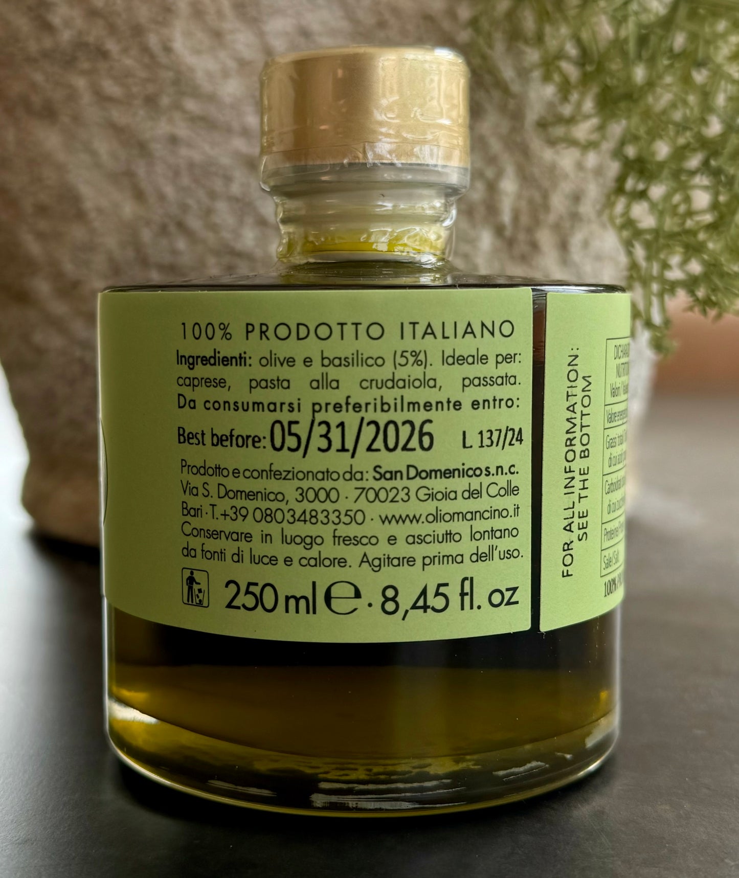 Basil-Infused extra virgin olive oil