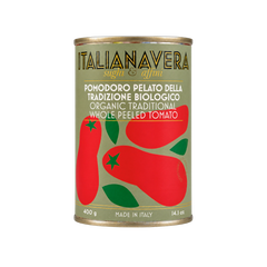 Italianavera Organic Whole Peeled Tomatoes, 400 g can — front packaging