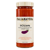 Italianavera Siciliana tomato and eggplant pasta sauce, 600 g jar — front packaging
