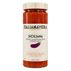 Italianavera Siciliana tomato and eggplant pasta sauce, 600 g jar — front packaging