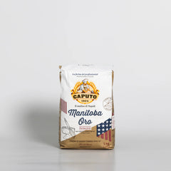 Bag of Caputo Manitoba Oro flour on a white background