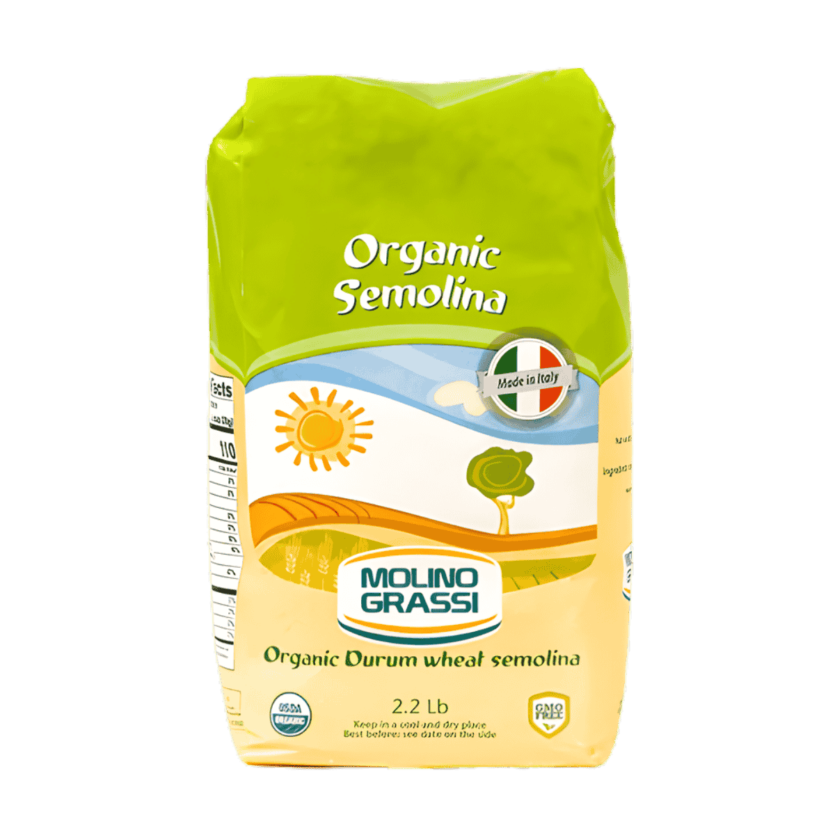 Molino Grassi Organic Durum Wheat Semolina – Italian Semolina for Pasta, Bread & Pizza (2.2 lb)