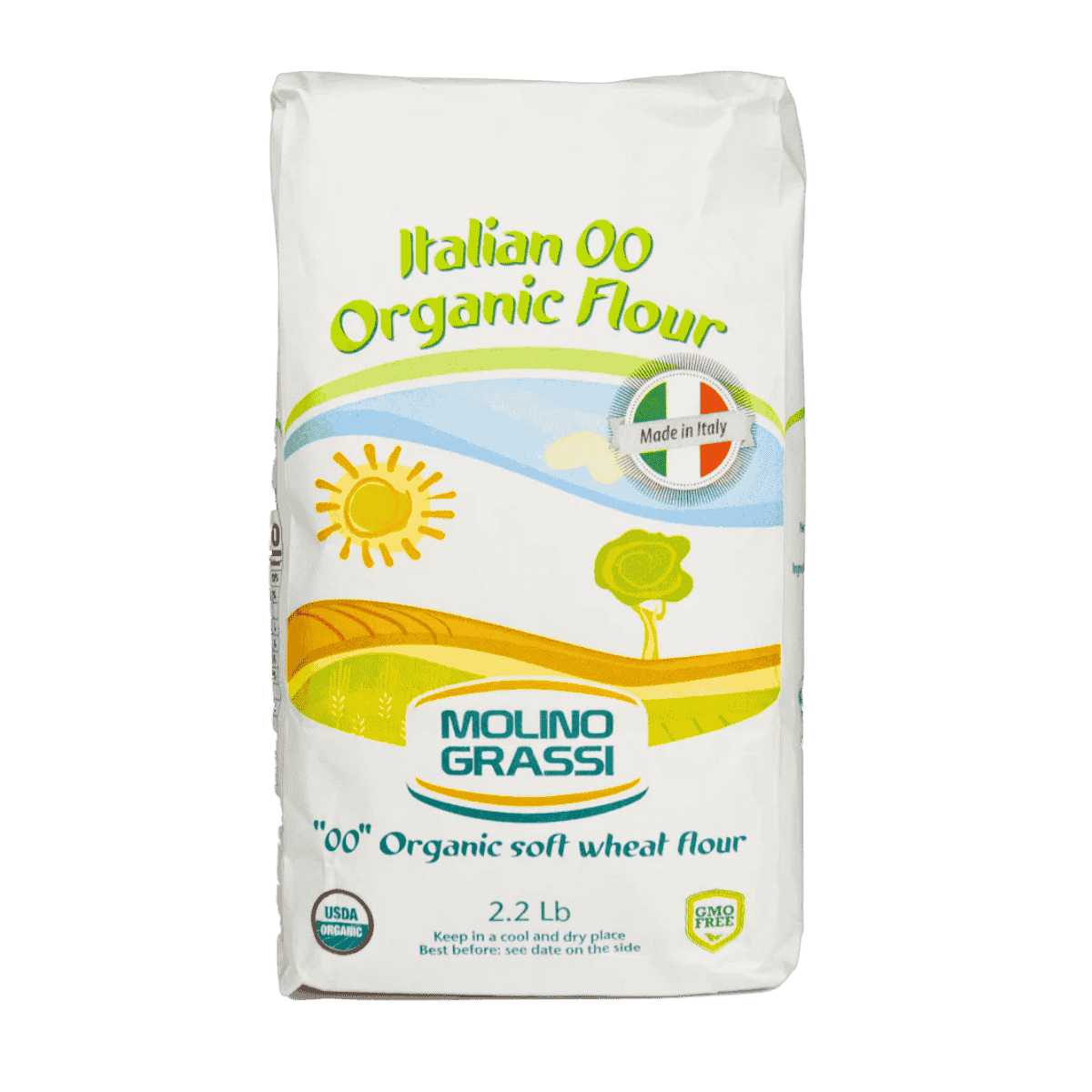 Molino Grassi Organic Italian 00 Flour – Soft Wheat for Bread, Pizza & Pasta (2.2 lb)