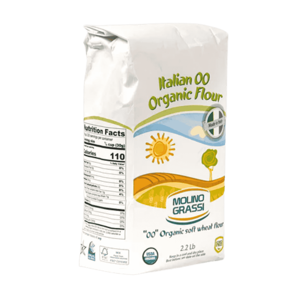 Molino Grassi Organic Italian 00 Flour – Soft Wheat for Bread, Pizza & Pasta (2.2 lb)