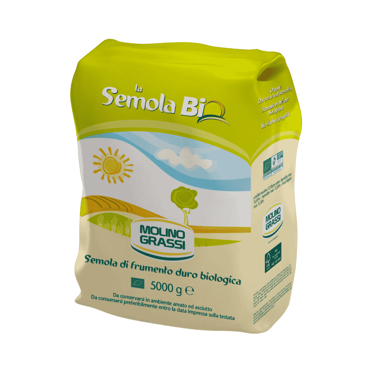 Molino Grassi Organic Durum Wheat Semolina – Italian Semolina for Pasta, Bread & Pizza (11lbs/5kg)