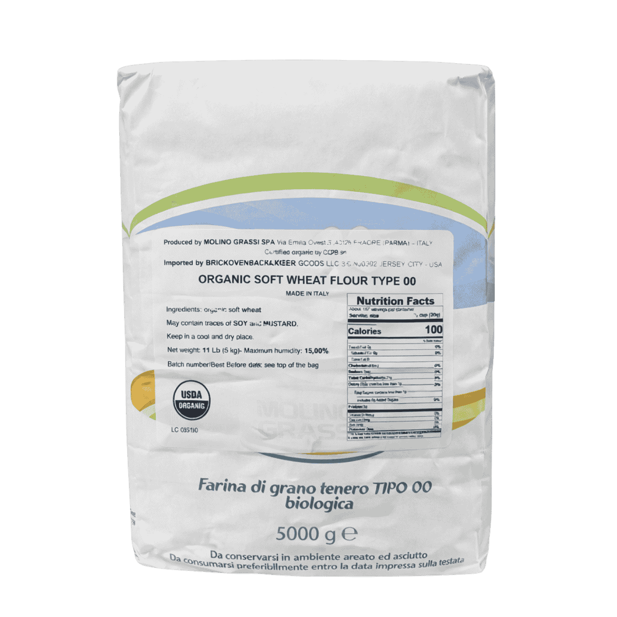 Molino Grassi Organic Italian 00 Flour – Soft Wheat for Bread, Pizza & Pasta (11lbs/5kg)