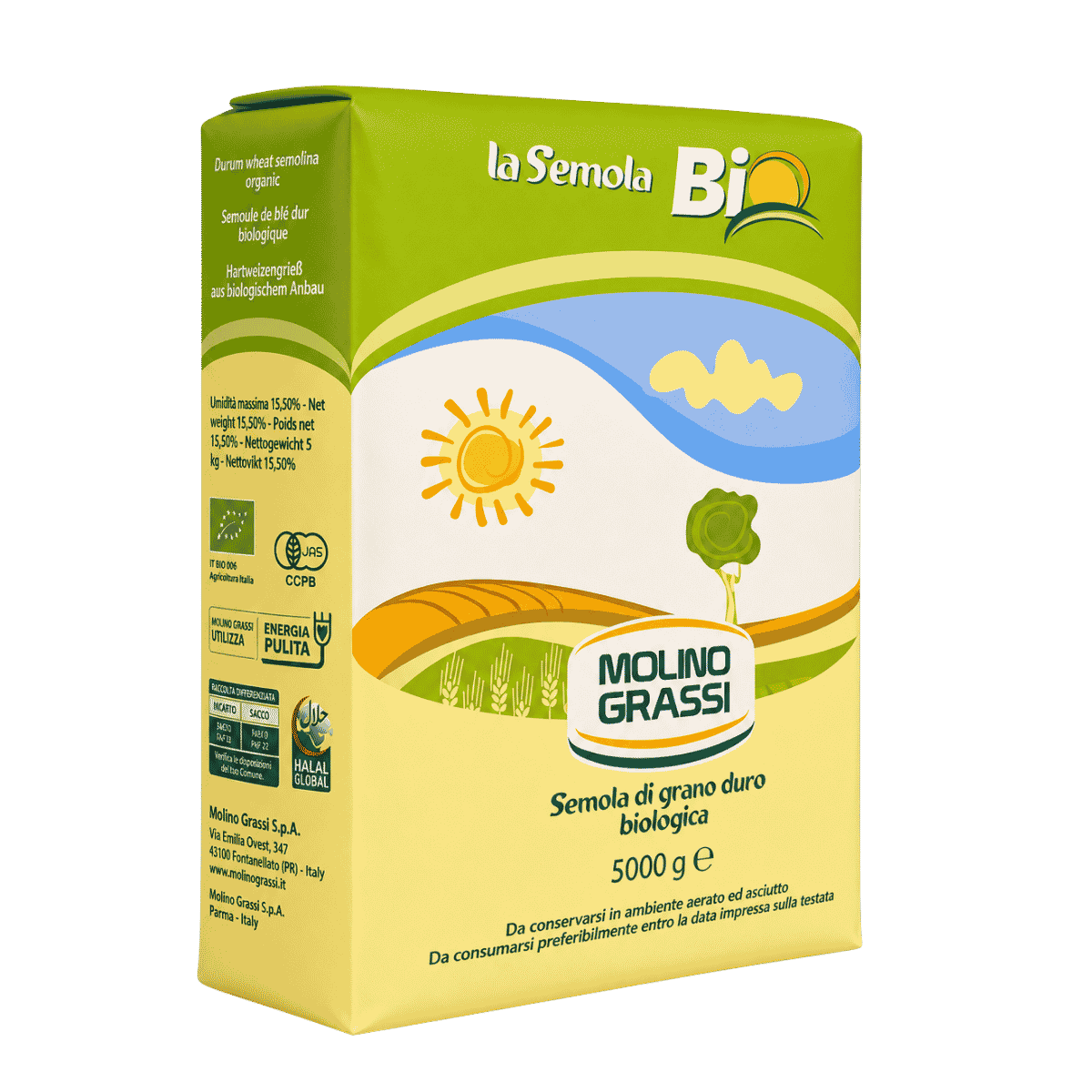 Molino Grassi Organic Durum Wheat Semolina – Italian Semolina for Pasta, Bread & Pizza (11lbs/5kg)